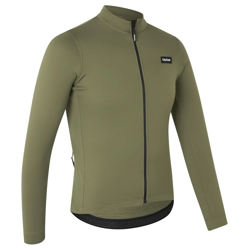 GripGrab EXPLR Merinotech Thermal Long Sleeve Cycling Jersey Road MTB Gravel Bike Cycle Top with Merino Wool Long Zip Olive Green
