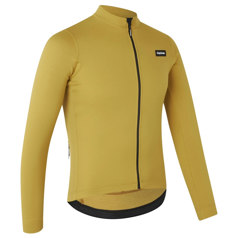 GripGrab EXPLR Merinotech Thermal Long Sleeve Cycling Jersey Road MTB Gravel Bike Cycle Top with Merino Wool Long Zip Mustard Yellow