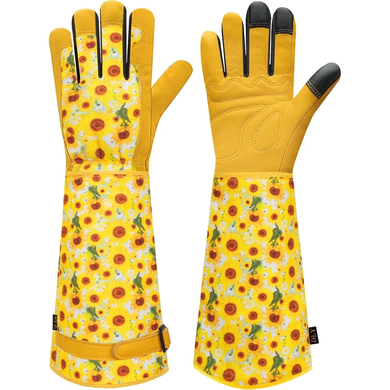 DLY Gardening-Gloves-for-Women, Breathable and Comfortable Long-Leather-Garden-Gloves, Rose/Blackberry Pruning Heavy Duty Gardening Work Gauntlet with Forearm Protection - X-Large