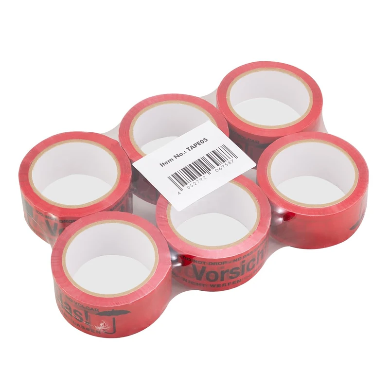 Logilink Pack of Adhesive Tape, Low Noise Running, Width: 48 mm x Length: 66 m, Material Thickness (40 µm), Type: Caution Glass