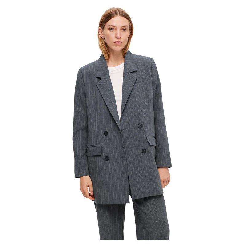 SELECTED FEMME Women's Slfmyla Ls Relax Blazer MGM Stripe Noos, Medium Grey Melange, 12
