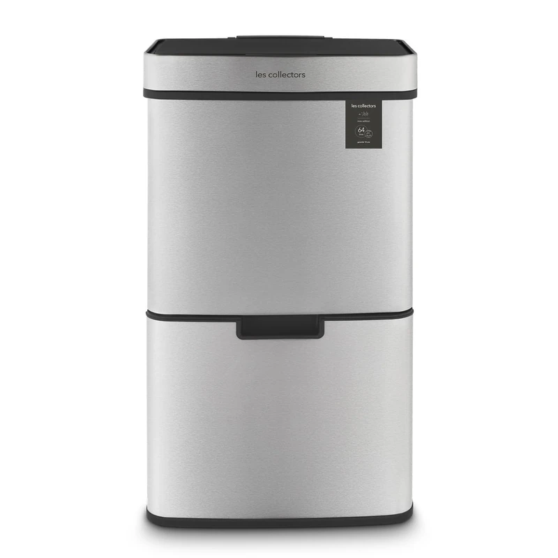 Les Collectors Sensor sorting bin Brushed stainless steel N°1010, Capacity 64L, 3 Compartments (42+11+11L), Automatic top opening, Infrared detection system, Silent closing, Design - Image 1