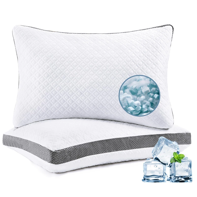 Luxe Linen Pillows Queen Size Set of 2, Shredded Memory Foam Pillows, 20"x30"Cooling Tencel Circular Knit Pillow, Adjustable Bed Pillow for Side, Back, Stomach Sleepers