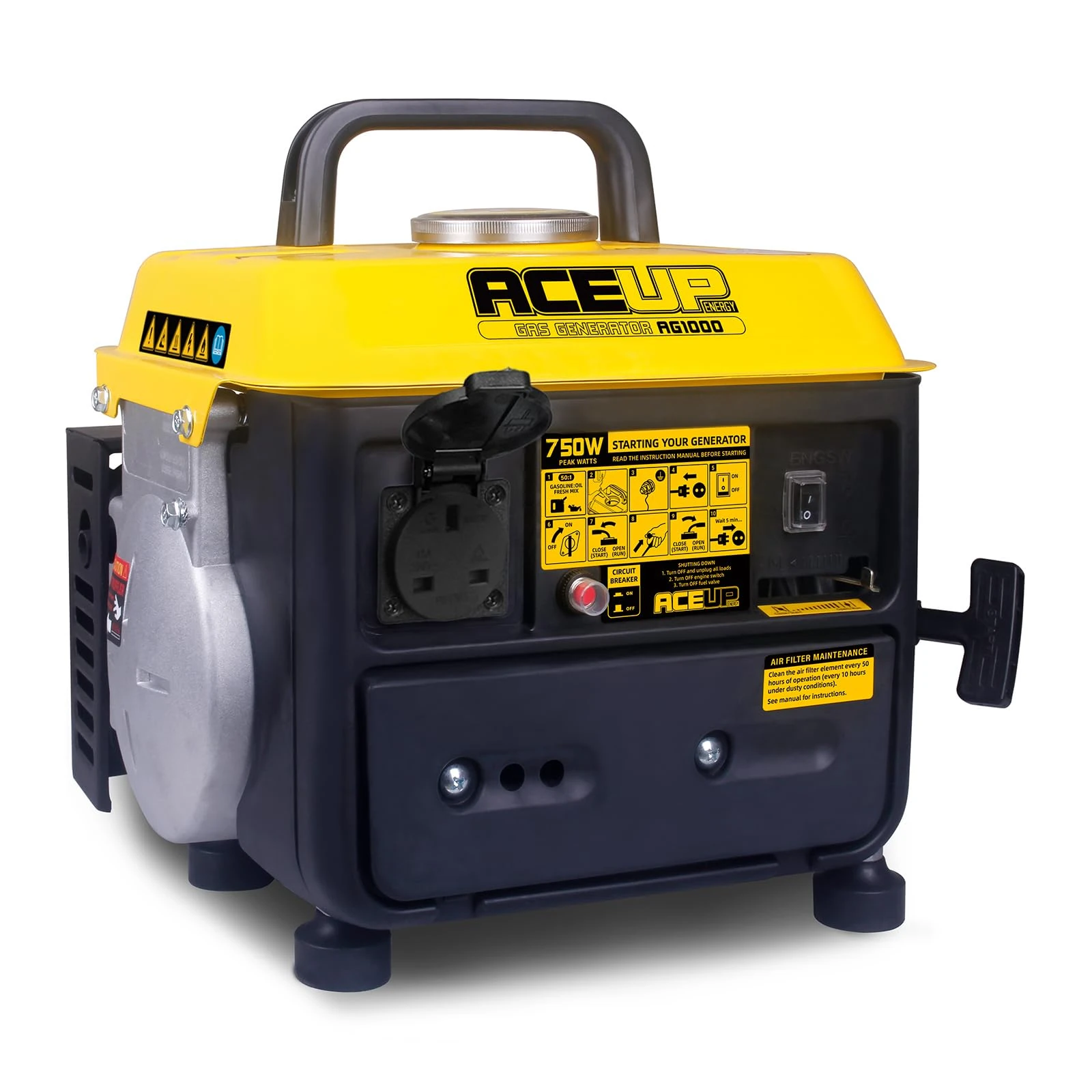 Aceup Energy 750 Watt Portable Generator, Petrol Powered Generator 230V sockets, Small & Ultralight, EURO-V & CE