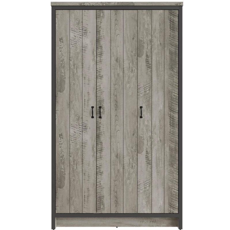 GFW Boston 3 Door Wardrobe Hanging Rails Storage Unit Bedroom Grey - Image 1