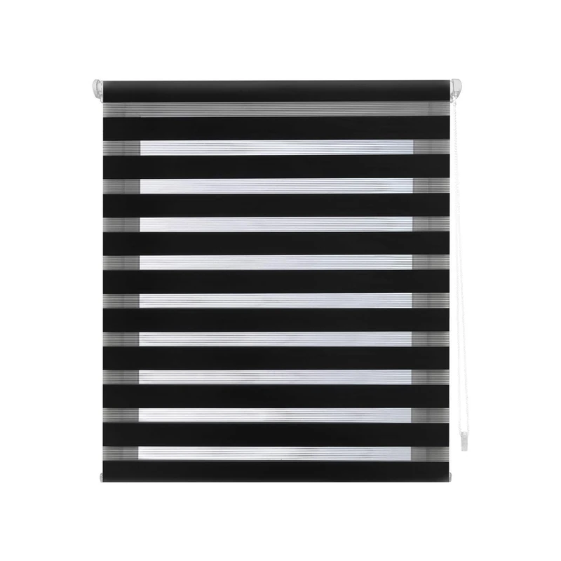 Decorblind Double Layer Roller Blind, No Tools and No Drilling, Blind Size: 140 x 180 cm Width x Length/Fabric Size: 137 x 175 cm – Night and Day Roller Blind, Black