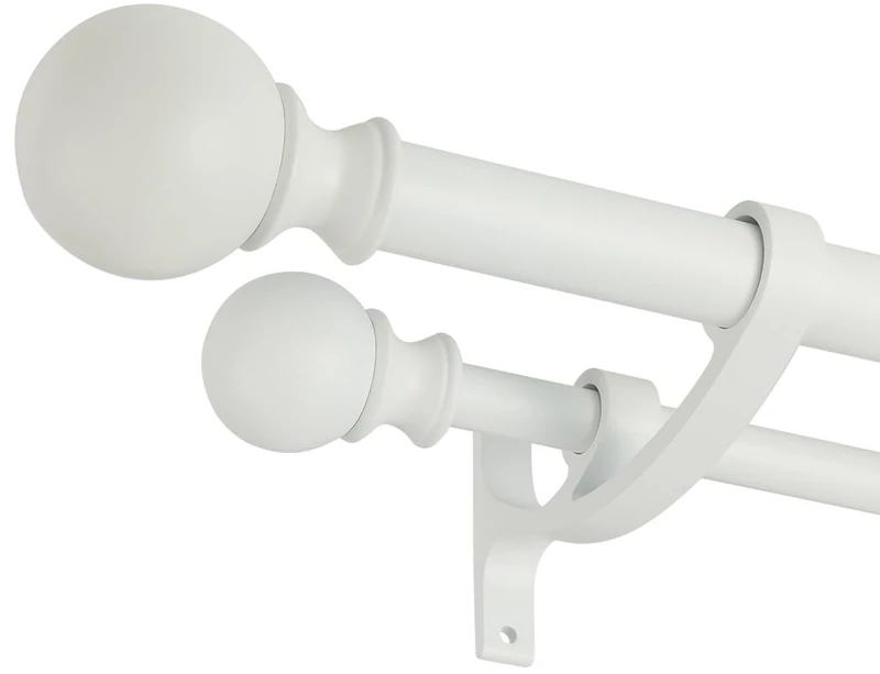 Matte White Double Curtain Rods, 28-48 Inches, Decorative Drapery Rod with Round Finials