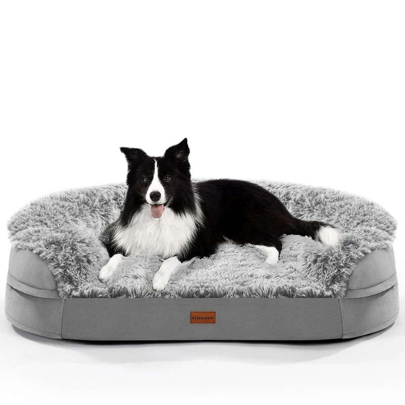 Gimars 9.5cm Thickened Orthopedic Dog Beds for Large Dogs,Supportive Dog Sofa Bed with 28D Egg-Crate Foam, Removable Washable Plush Cover, Waterproof Lining, Half-Round Design for Puppy, Senior Dog