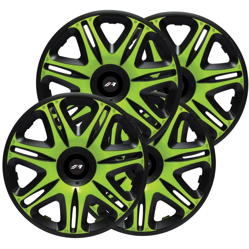 Simoni Racing NAS/14G Set of 4 Universal Wheel Trims Nascar Monster 14" Inch Green and Black