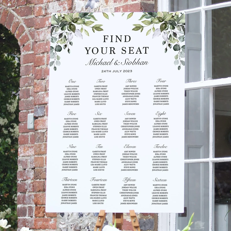 Personalised Wedding Seating Plan Eucalyptus - Canvas Or Poster Paper. Green Floral Wedding Sign Poster Seating Chart Green (A2 Canvas)
