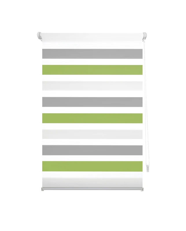 Decorblind | Double Layer Roller Blind, No Tools and No Drilling, Blind Size: 72 x 180 cm Width x Length/Fabric Dimensions: 69 x 175 cm – Night and Day Blind Pistachio Grey, Window Blinds - Image 1
