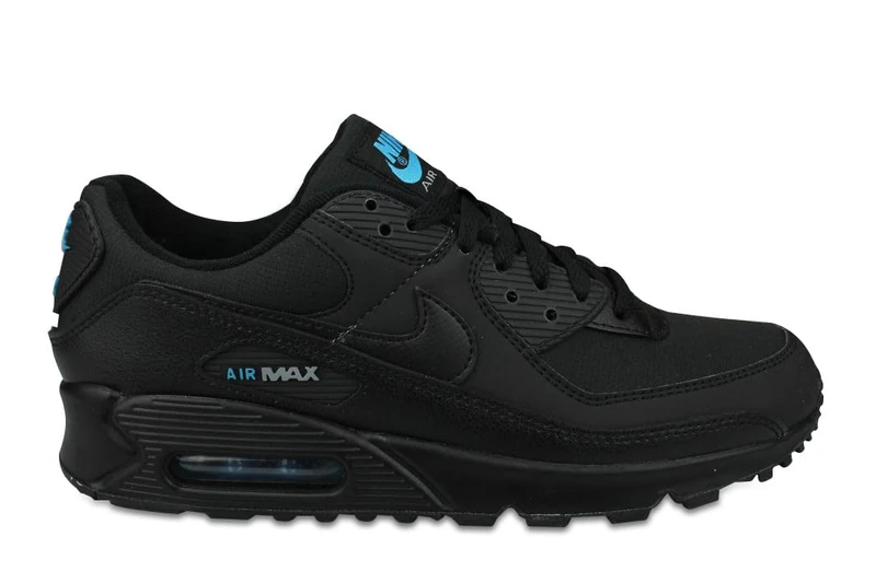 NIKE Men's AIR MAX 90 Sneaker, Black/Black-Laser Blue-Wolf Grey, 14 UK