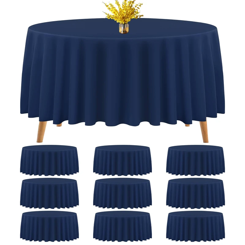Teruntrue 10 Packs Premium Round Tablecloth 120 Inch Navy Blue Polyester Table Cloth Bulk Washable Fabric Tablecloths Cover for Wedding Party Banquet Buffet Holiday Dinner (120 Inch) TC534H