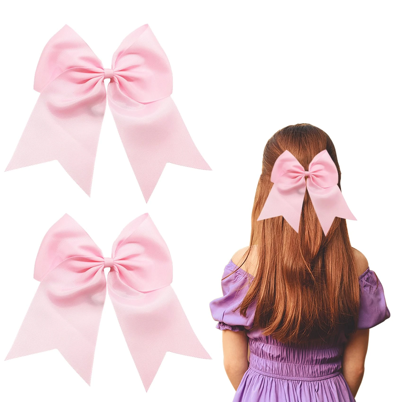 Nideen 2 Pack 8 inch Large Pink Hair Bows for Women & Girls, Chic & Adorable Hair Ribbon Bow Hair Clips