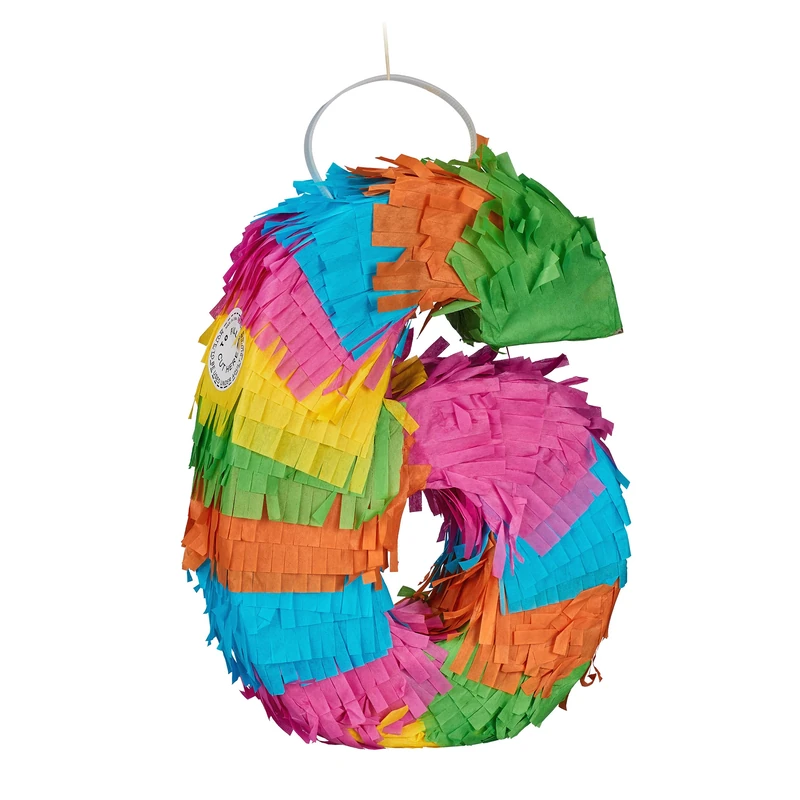 Relaxdays Piñata, Mini, Number 6, Six, Birthday, Party, Game, Celebration, Kids, Fun, Activity, Fill, Sweets, Colourful, Cardboard, 20.5 x 15 x 4.5 cm
