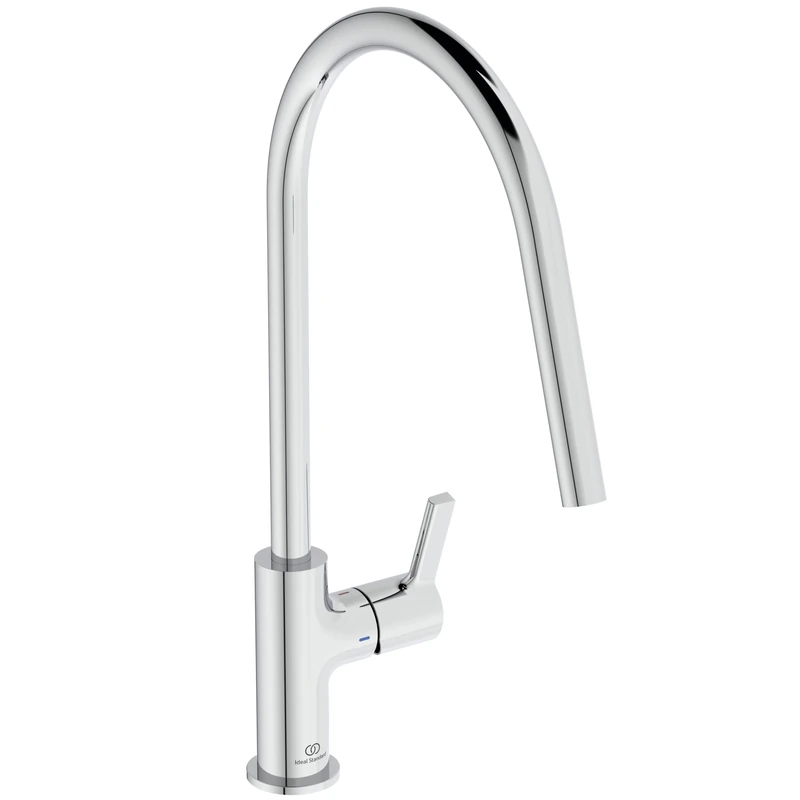 Ideal Standard – Gusto Kitchen tap, High spout with Round Design, with FirmaFlow Cartridge, Low Pressure, 360° Swivel spout, Easy to Install with EasyFix+ Fixation, smartshine Finish, Chrome