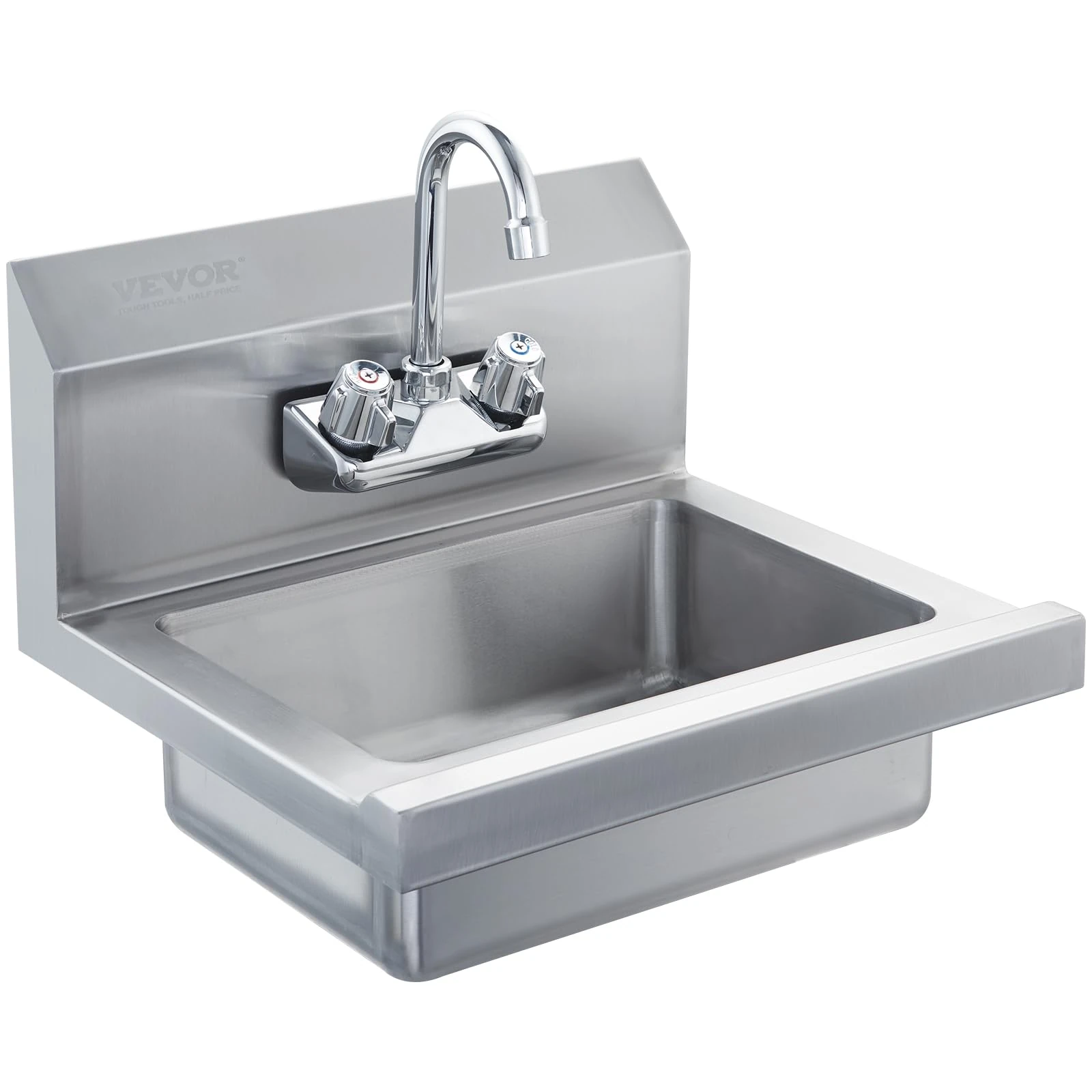 VEVOR Commercial Hand Sink with Faucet, Stainless Steel Sink for Washing, Small Washing Sinks, Wall Mount Hand Basin, Utility for Restaurant, Kitchen, Bar, Garage and Home, 17 x 15 inch