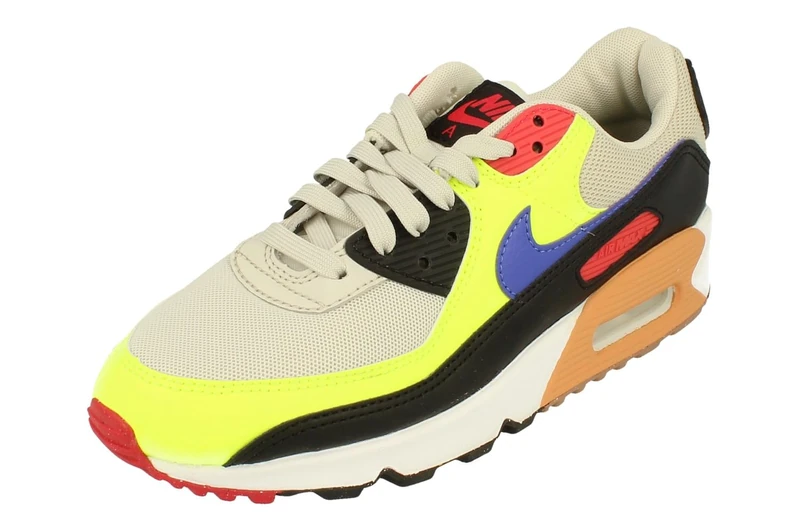 NIKE DH8010-003 WMNS AIR MAX 90 Women Light Bone/LT Ultramarine-Volt-BLAC UK 4.5