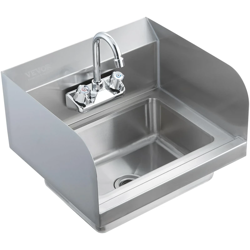 VEVOR Commercial Hand Sink with Faucet and Side Splash, NSF Stainless Steel Basin for Washing, Wall Mount Sink for Restaurant, Kitchen, Bar, Garage and Home, 17x12.8 inch
