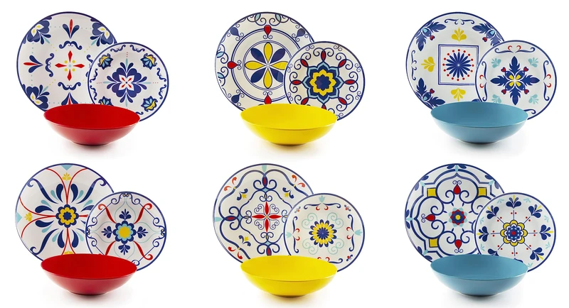 Excelsa Vietri Color 18-Piece Dinner Set, Porcelain and Stoneware, Multi-Coloured Decoration, 6 People