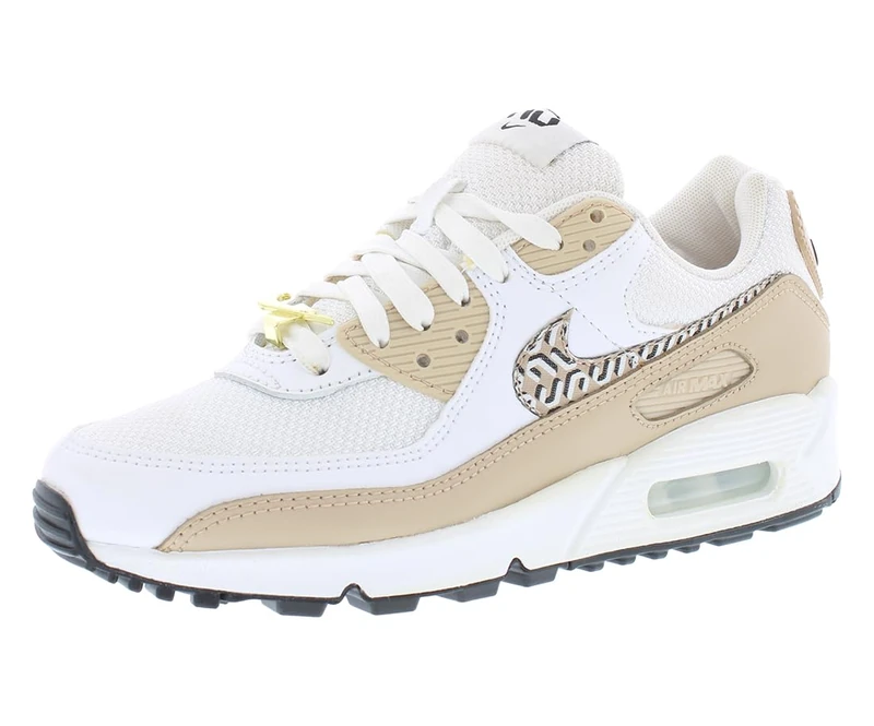 NIKE Women's W AIR MAX 90 Sneaker, White/Hemp-Summit White-Black, 4 UK