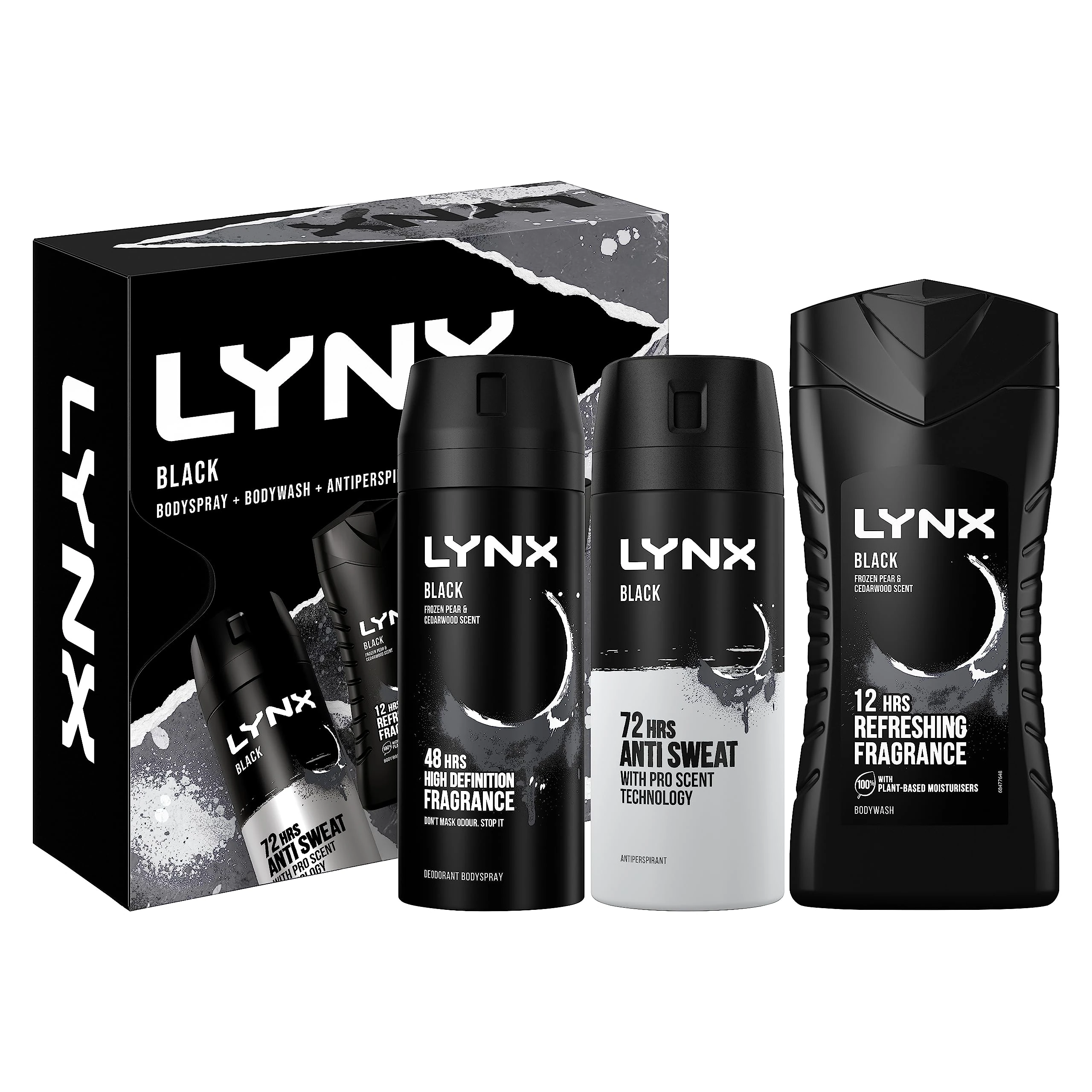 LYNX Black Trio Deodorant Gift Set Body Wash, Body Spray & Anti-Perspirant perfect for his daily routine 3 piece