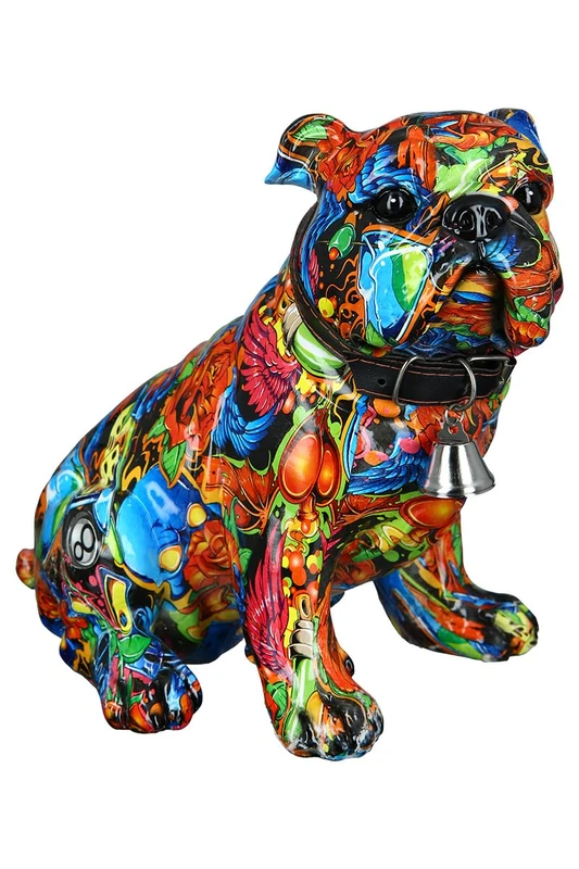 Casablanca Decorative Figure Pug Sitting - Modern Animal Figure Sculpture in Street Art Graffiti Design - Multicoloured Height 23 cm