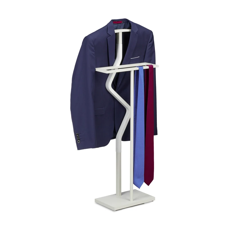 Relaxdays Valet Stand, Suit Holder, Clother Butler, Jacket & Trouser Hanger, 107 x 47.5 x 20 cm, Metal & MDF, White, Steel