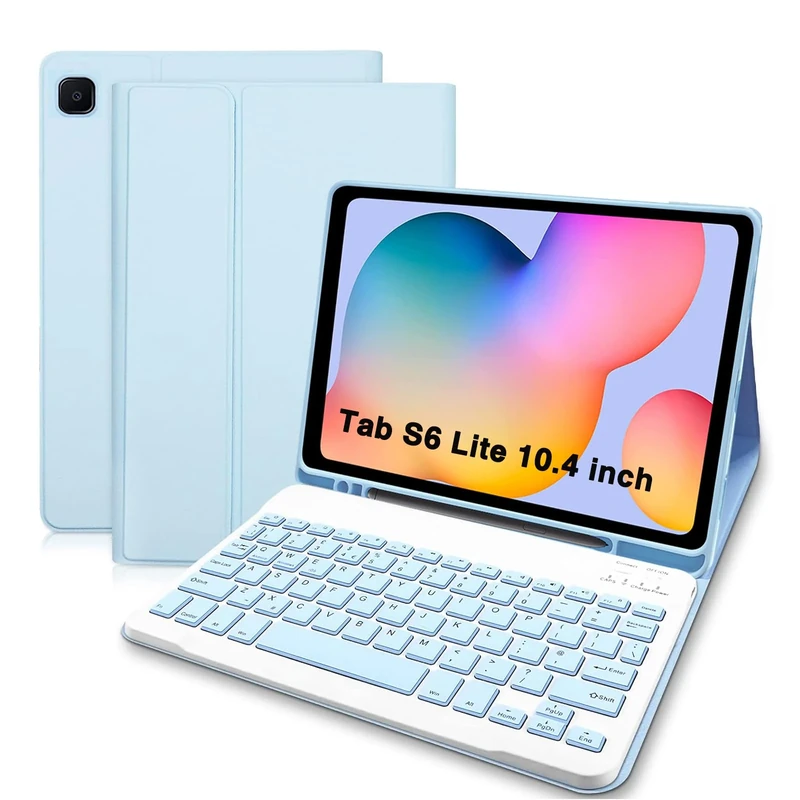 Samsung Galaxy Tab S6 Lite Case with Keyboard, Bluetooth Keyboard (UK layout) & Samsung S6 Lite Tablet Case, Keyboard Case for Samsung Galaxy Tab S6 Lite (SM-P610/P615/P613/P619) 10.4 inch, Blue
