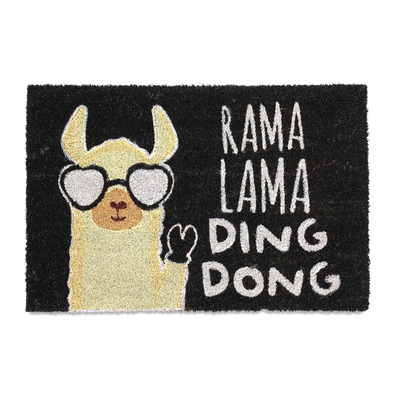 Relaxdays Coir Doormat, Llama Print, with Text, 40 x 60 cm, Non-Slip Welcome Mat, Indoors & Outdoors, Multicoloured