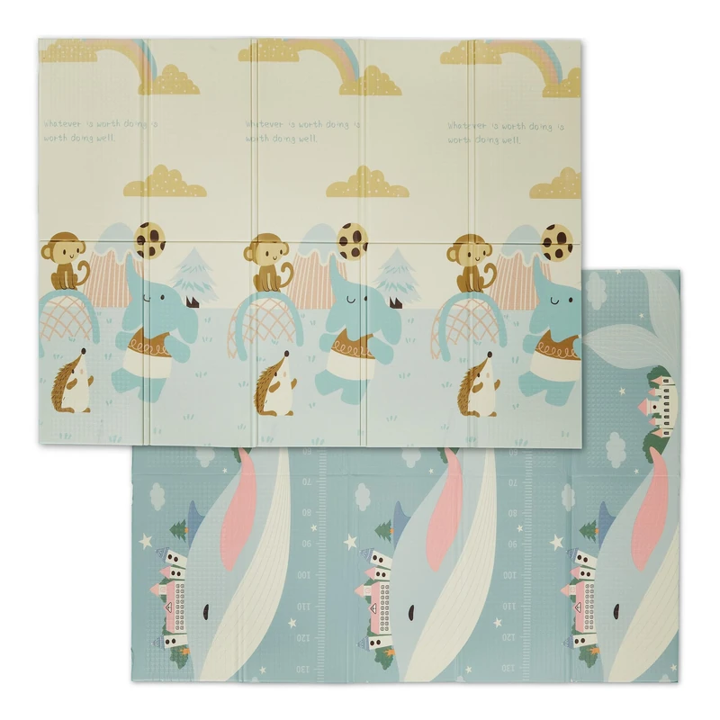 Relaxdays Folding Playmat, Animal Design, Wipe Clean, Non-Toxic, 195 x 146 cm, Baby & Toddler, XLPE Foam, Multicoloured