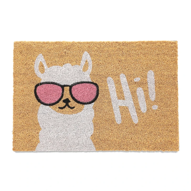 Relaxdays Coir Doormat, Llama Print, Hi Text, 40 x 60 cm, Non-Slip Welcome Mat, Indoors & Outdoors, Multicoloured