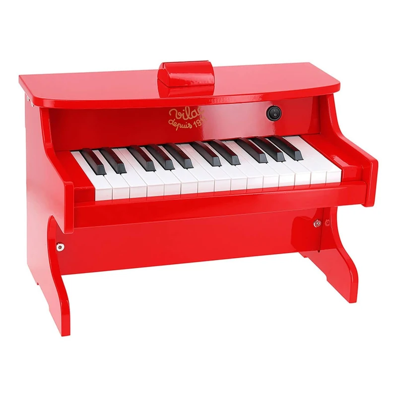 Vilac - Electronic Piano - Musical Instrument - Wooden Educational Toy - Sheet Music Included - 25 Keys - Red - For Children from 3 Years Old