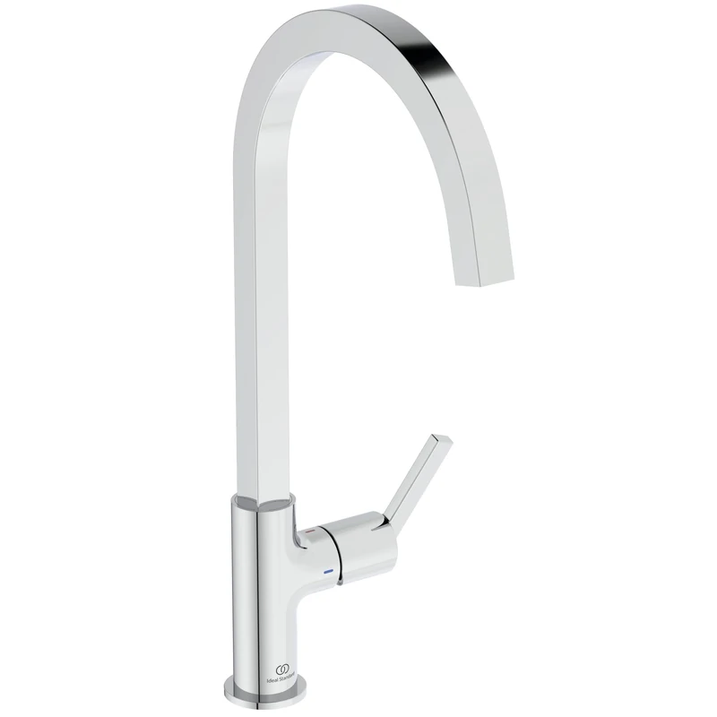 Ideal Standard – Gusto Kitchen tap, High spout with Square Design, with FirmaFlow Cartridge, Low Pressure, 360° Swivel spout, Easy to Install with EasyFix+ Fixation, smartshine Finish, Chrome
