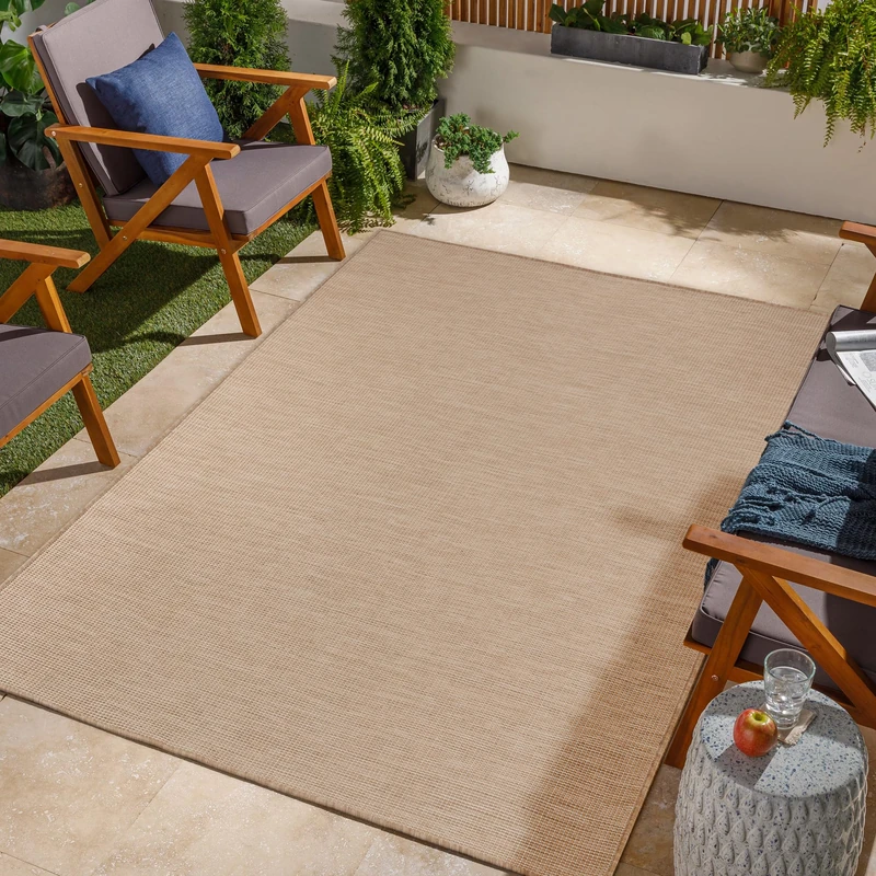 Jimri Indoor & Outdoor Rug - Weatherproof Rug for Balcony, Patio, Garden, Living Room, Kitchen - Durable Floor Rug, Resists UV Rays & Water - Size 160 x 220 cm, Beige