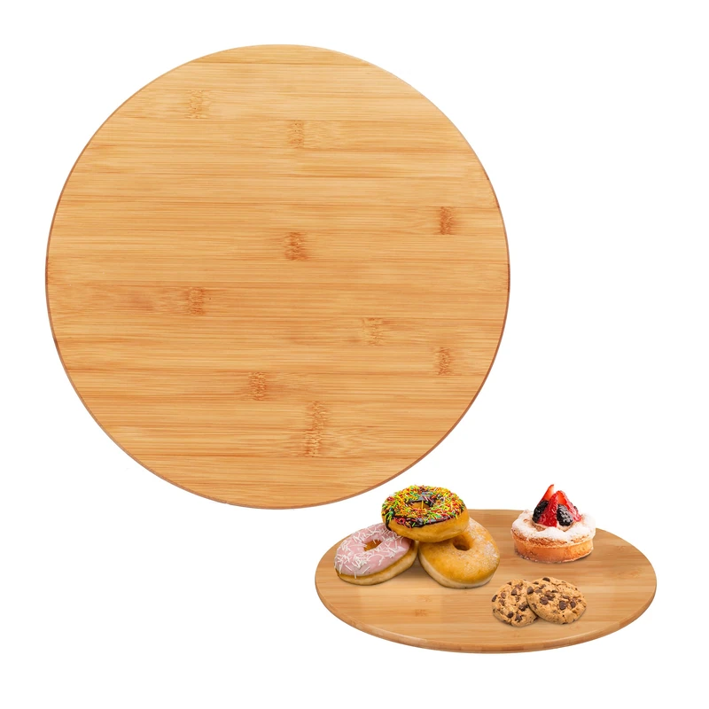 Relaxdays Turntable, 360° Rotating Serving Plate, Ø 40 cm, Round Tray, Bamboo, for Herbs & Spices, Kitchen, Natural