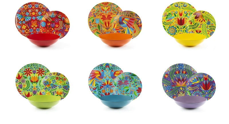 Excelsa Mexican Flowers 18-Piece Dinner Set, Porcelain and Stoneware, Multi-Coloured Decoration, 6 People