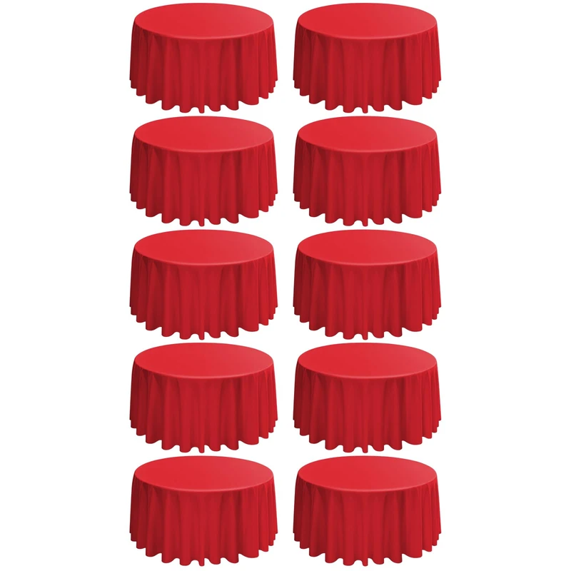 REWOMC 10 Pack Round Tablecloths - 120 Inch Red Polyester Cover for Round Tables, Stain and Wrinkle Resistant Washable Fabric Cloth for Wedding Banquet Parties