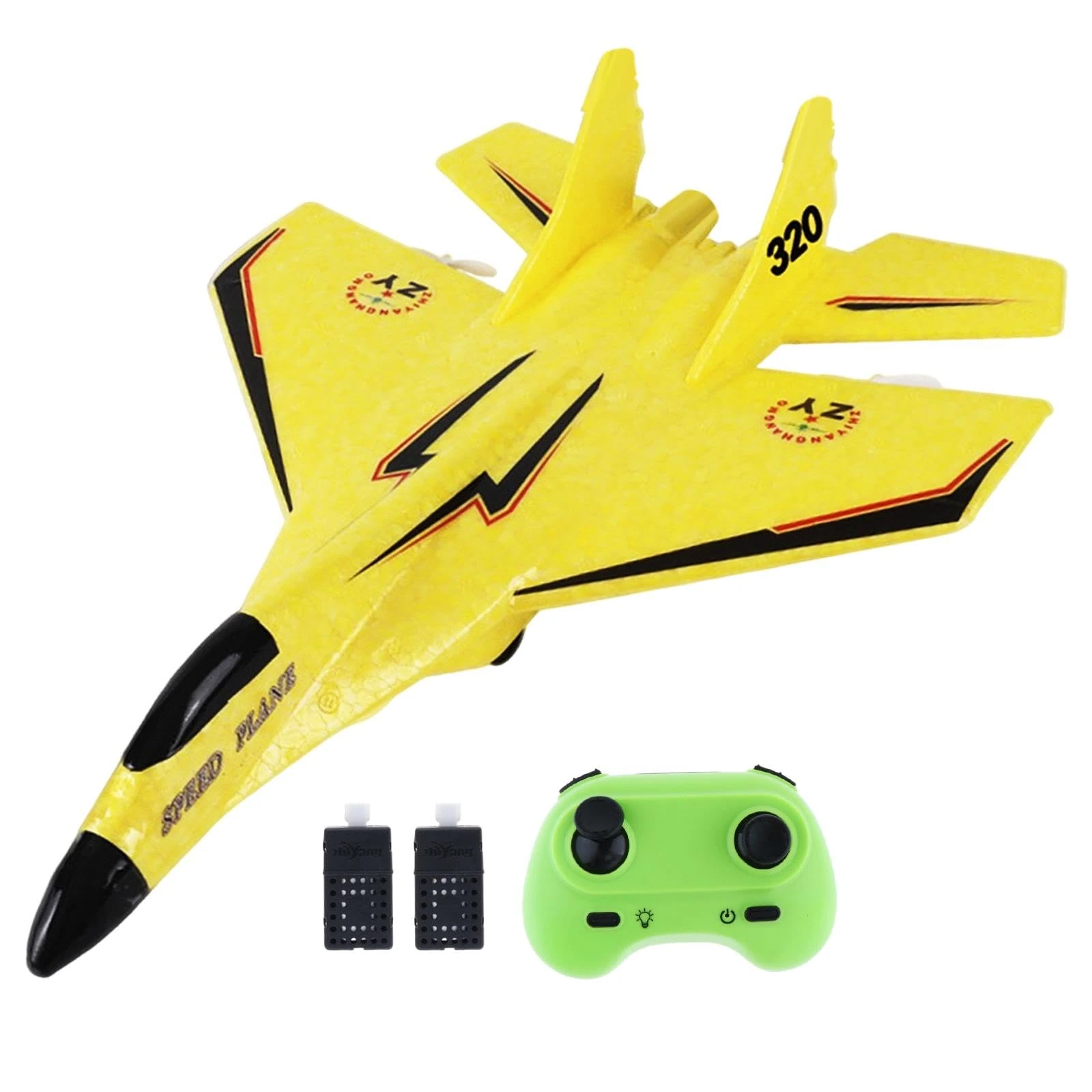 Colcolo RC Plane Foam RC Airplane with Light, 2x Time Easy to Control 28.5x21cm Outdoor ing Toys Jet Fighter Toys 2 Channel RC Glider for Beginner Adults，Yellow Pro
