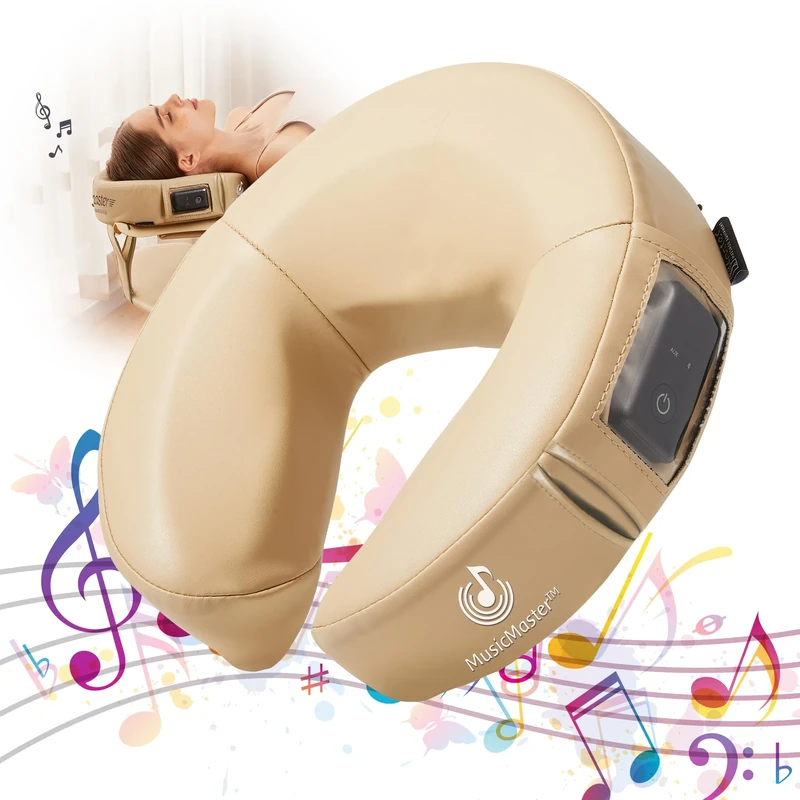Music Master Crescent Round High Fidelity Sound Face Cradle Cushion- Bluetooth Massage Pillow-Music Headrest Cushion Pad Musical Neck Support for Massage Tables，Cream