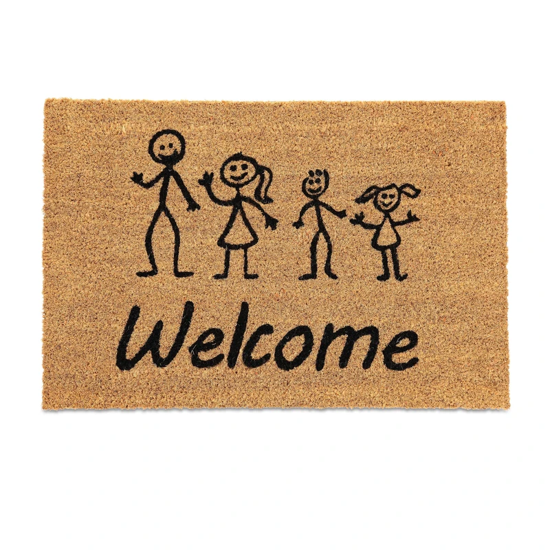 Relaxdays Coir Doormat, Family Design, 40 x 60 cm, Non-Slip Welcome Mat, Weatherproof, Indoors & Outdoors, Natural/Black, Coco