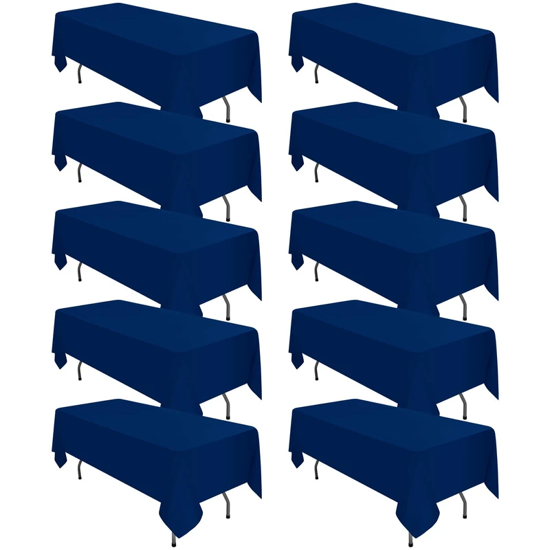10 Pack Navy Blue Tablecloths for 8ft Rectangle Tables 60 x 126 Inch - Polyester Table Cover Stain and Wrinkle Resistant Washable Fabric Table Clothes for Wedding Party Banquet Reception Restaurant