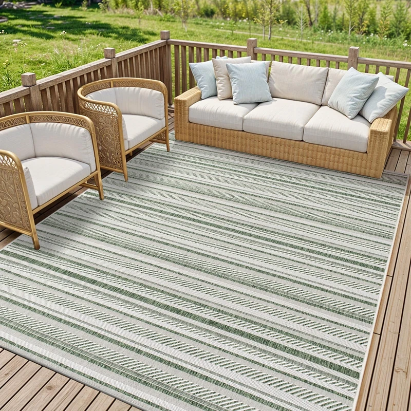 Livabliss Ibiza Indoor Outdoor Rug - Large Boho Rugs for Living Room 200x275 cm Dining, Kitchen Carpet, Patterned Neutral and Coloured Rugs, Waterproof, Stain Durable - Dark Green, Ivory