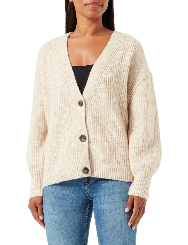 TILDEN Women's Oversized Cardigan, Light Beige Melange, XS/S