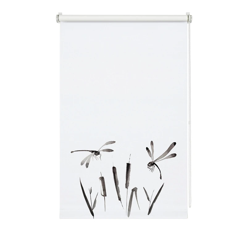 GARDINIA Easyfix Japandi Dragonfly Roller Blind for Clamping, Daylight Roller Blind, Opaque, All Mounting Parts Included, White/Decor, 45 x 150 cm