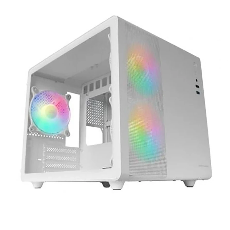 Mars Gaming MC-400 White, Compact Micro-ATX Gaming Case, Full Side Window Tempered Glass, 3x 120mm FRGB Fans, Full Mesh Side Panel