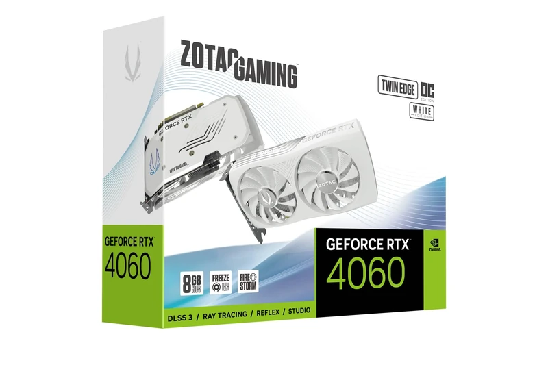 ZOTAC GAMING GeForce RTX 4060 8GB Twin Edge OC White Edition DLSS 3 8GB GDDR6 128-bit 17 Gbps PCIE 4.0 Compact Gaming Graphics Card, SPECTRA RGB Lighting, ZT-D40600Q-10M