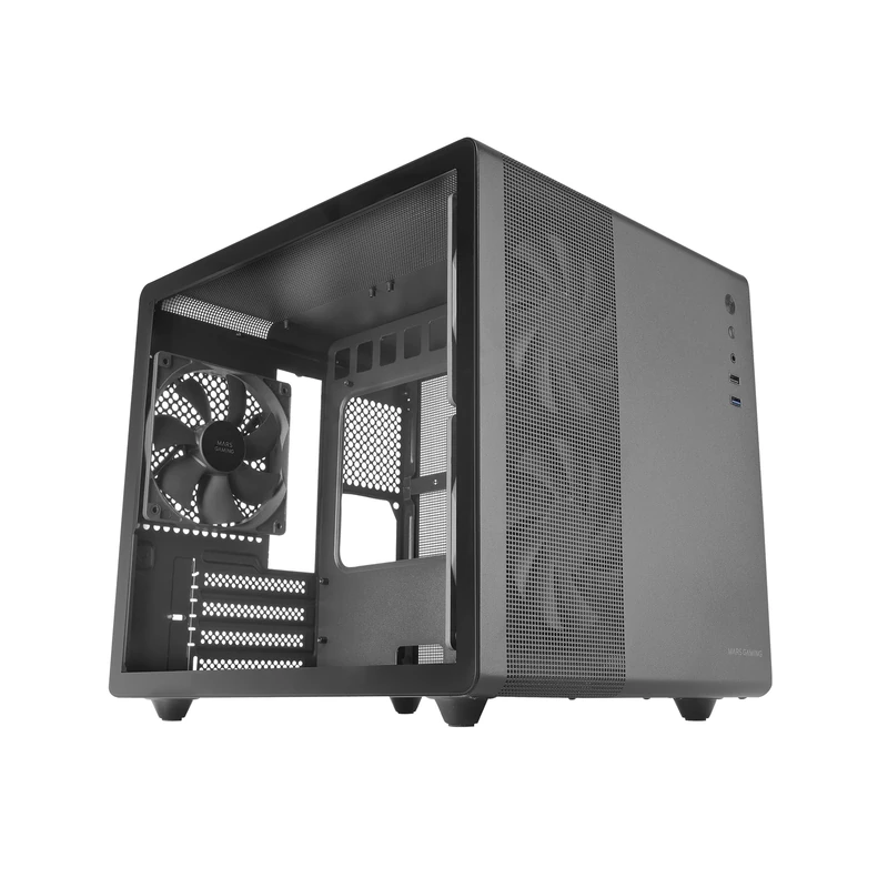 Mars Gaming MC-MPRO Black, Professional Compact Micro-ATX Case, Full Side Window Tempered Glass, 3x 120mm Fans, Full Mesh Side Panel
