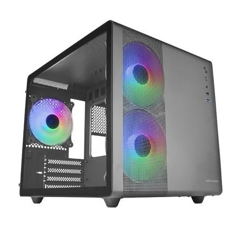 Mars Gaming MC-400 Black, Compact Micro-ATX Gaming Case, Full Side Window Tempered Glass, 3x 120mm FRGB Fans, Full Mesh Side Panel