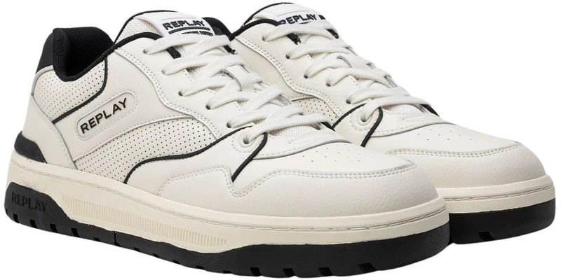 Replay Men's Gemini Punch Sneaker, 112 Off Wht Black, 9.5 UK